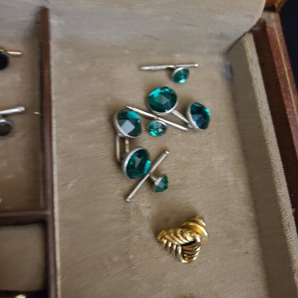 Vintage Brown with Gold Trim Swank Men's Jewelry Box with Mens Jewelry - Picture 8 of 16